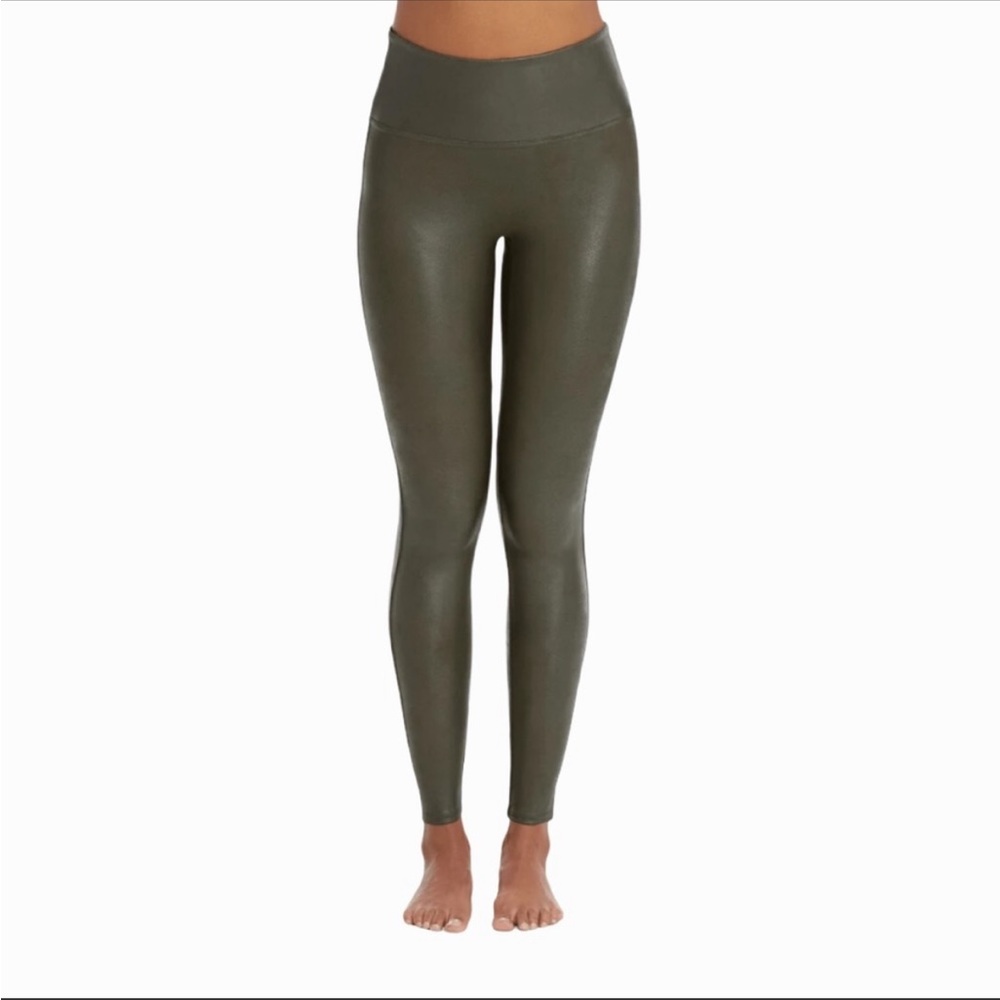 SPANX Faux Leather Leggings in Olive, sz S